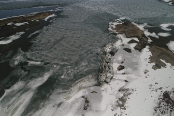 Norway - Norwegian Rural Mountain Landscape, Snowy, long meandering roads.  Aerial View, Drone View