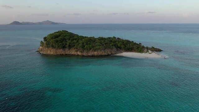 Aerial, pov, a small secluded island, South Grenadine Islands