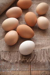 Organic eggs on the sackcloth