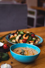 Healthy Homemade Creamy Hummus with Olive Oil and Pita Chips