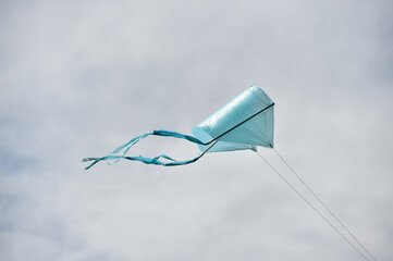 Kite in the air with a blue background.
