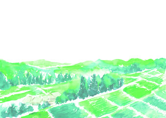 Fototapeta na wymiar 水彩で描いた田舎の風景