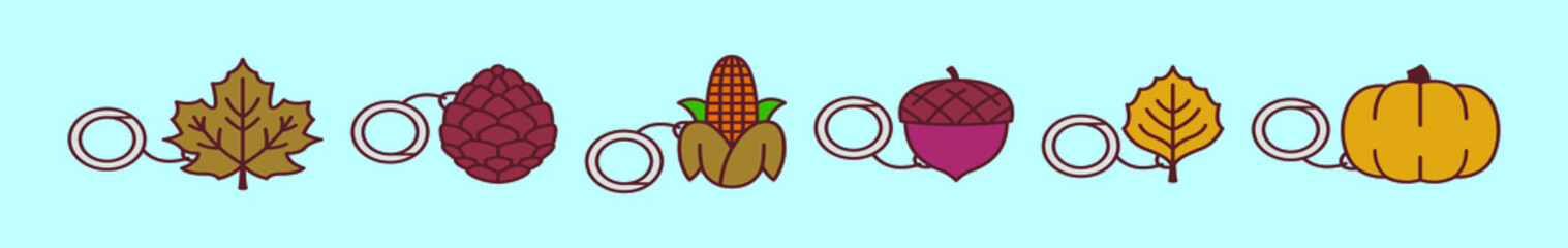 set of autumn keychain cartoon icon design template with various models. modern vector illustration isolated on blue background