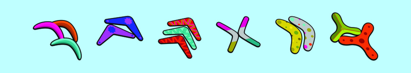 Set of native boomerangs cartoon icon design template with various models. vector illustration isolated on blue background