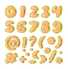 Hand Drawn Cartoon Burger Alphabet. Fast Food Vector Font. Tasty Illustration Meal and Text. Flat Style Collection
