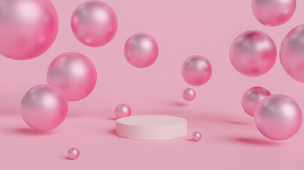 podium and balls on a pink background