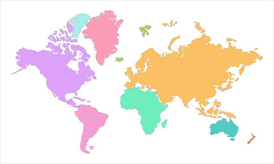 Fototapeta na wymiar Multicolored flat blank world map. Isolated over white background. Vector graphics. Vector EPS10.