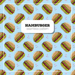Seamless pattern with hamburgers, fast food
