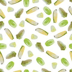 Seamless background of Chinese cabbage. Chinese salad. Peking cabbage. Fresh organic and healthy, diet and vegetarian food. Vector illustration.