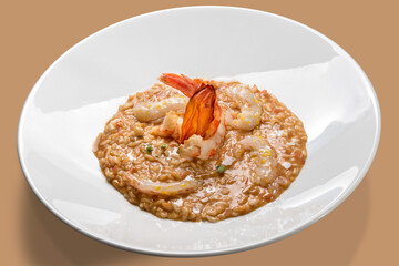 Prawn risotto, traditional italian dish 