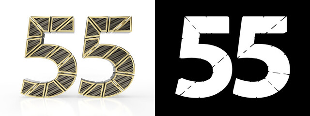 Number fifty-five (number 55) with perforated gold segments