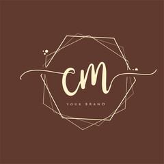 CM Initial handwriting logo. Hand lettering Initials logo branding, Feminine and luxury logo design. - obrazy, fototapety, plakaty