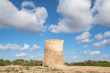 Naklejka premium Watchtower of S Estalella, year 1577, S'Estalella,Llucmajor, Mallorca,, balearic islands, spain, europe