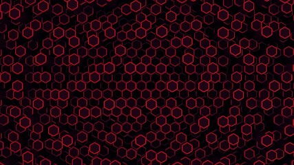 Black and red hexagonal abstract background. Geometric simple objects. Hexagonal columns. 3d rendering. Sci-fi illustration. High resolution.