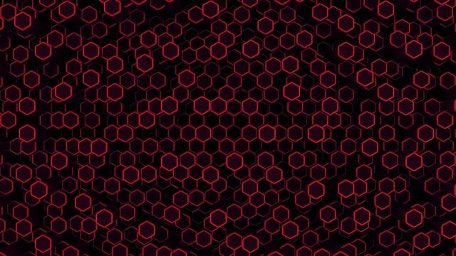 Black and red hexagonal abstract background. Geometric simple objects. Hexagonal columns. 3d rendering. Sci-fi illustration. High resolution.