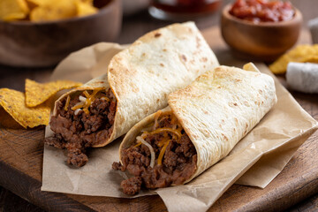 Beef Burrito With Refried Beans and Cheese