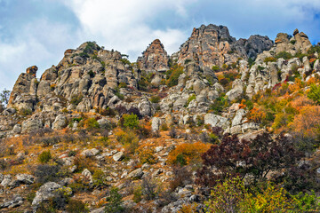 valley of ghosts in the crimea mountains on an autumn day