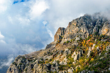 Fototapeta na wymiar valley of ghosts in the crimea mountains on an autumn day