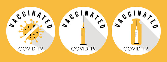 Vaccinated Stamps. Covid-19 vaccine. Flat vector logo.