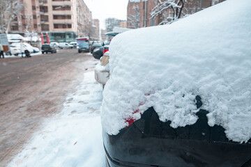 Fototapeta premium Parked cars covered with snow