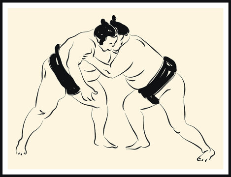 Sumo wrestler sketch. Vector poster. Living room poster, wall decoration poster