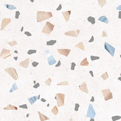Colorful terrazzo imitation seamless pattern. Realistic marble texture with stone fragments. Modern...