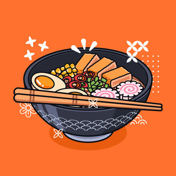 Japanese Katsu Ramen Noodle in Black Bowl