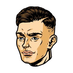 Handsome man head with trendy hairstyle