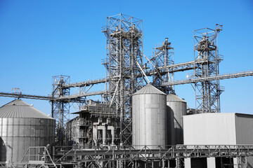 View of modern granaries for storing cereal grains outdoors