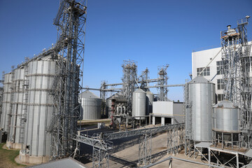 View of modern granaries for storing cereal grains outdoors