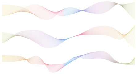 Set bright dynamic wave lines. Abstract vector multicolored template.