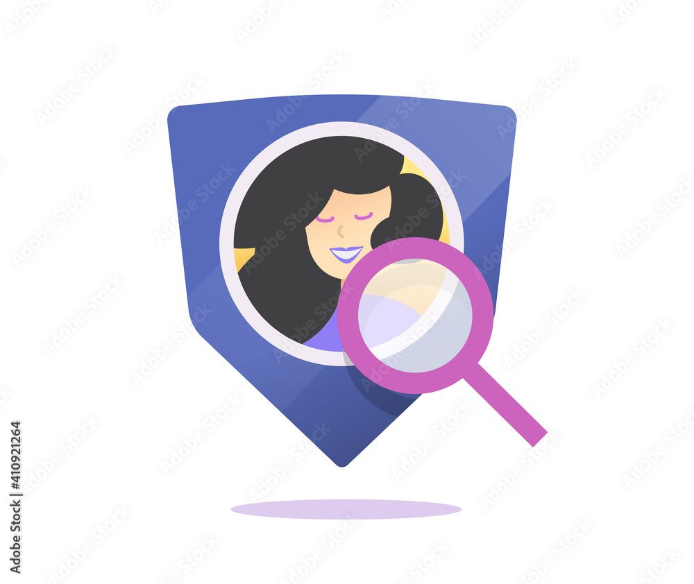 Poster check user profile privacy, data protection or authentication inspection scan vector icon flat conce