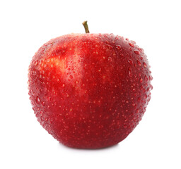 Fresh ripe red apple with water drops isolated on white