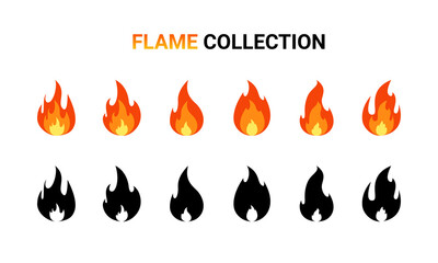 Fire flame cartoon set. Collection of hot flaming element. Vector flat illustration