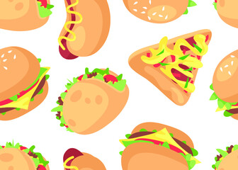 Hand Drawn Cartoon Illustration. Fast Food Vector Drawing. Tasty Image Meal. Flat Style Collection