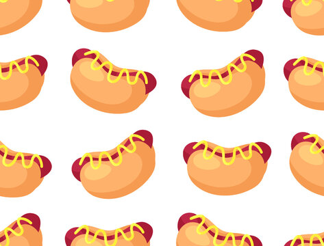 Hand Drawn Cartoon Illustration. Fast Food Vector Seamless Pattern. Tasty Image Meal. Flat Style Collection