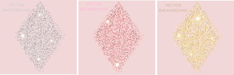 Sparkling dust isolated on pink background with space for text. For social media posts, mobile apps, banners design and for web, internet. Glitter style. Vector set.