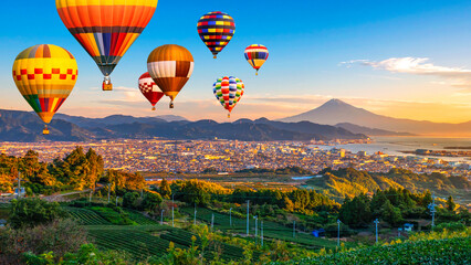 Landscape of Fuji Mountain with colorful hot air balloon 1