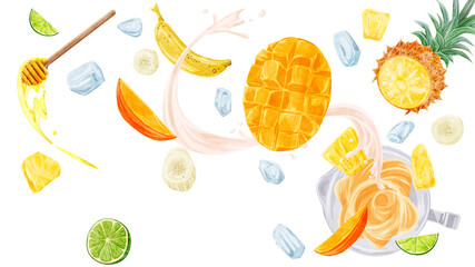 ミックスベリースムージーの材料手描き水彩風イラスト Wall Mural Ko Hamari ミックスベリースムージーの材料手描き水彩風イラスト Wall Mural Ko Hamari