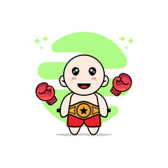 Cute kids character with boxing gloves and champion belt.