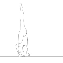 One continuous line drawing. Silhouette of a gymnastics athlete stands on one leg. Vector illustration.