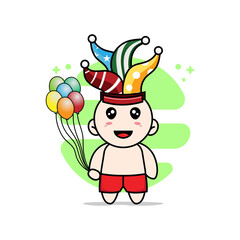 Cute kids character wearing birthday costume.