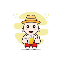 Obraz na płótnie Canvas Cute kids character holding a glass of beer.