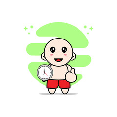 Cute kids character holding a wall clock.