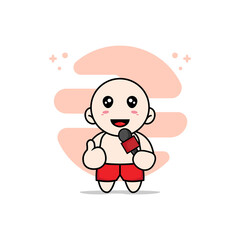 Cute kids character holding a microphone.