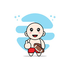 Cute kids character holding a rugby ball.