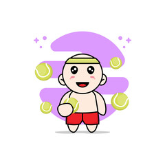 Cute kids character holding a tennis ball.