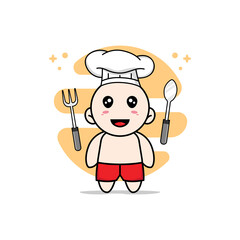 Cute kids character wearing chef costume.
