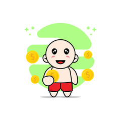 Obraz premium Cute kids character holding a coin.