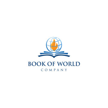 Book of world logo design. flame book vector. church symbol. christian non profit organization sign. Education logo template idea